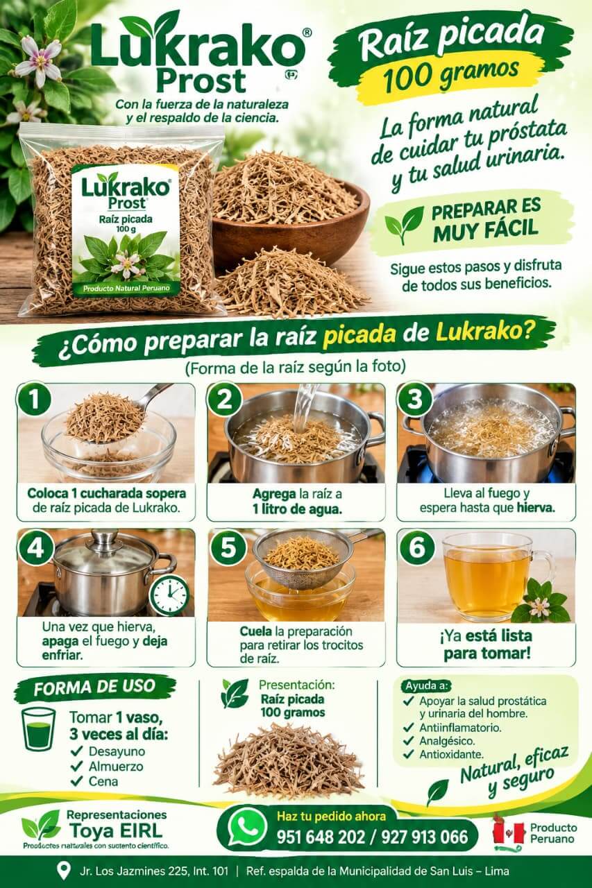 Cómo preparar la raíz picada de Lukrako Prost en 6 pasos y forma de uso